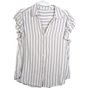 Jane + Delancey Gray White Striped Ruffle Sleeve Gauze Top